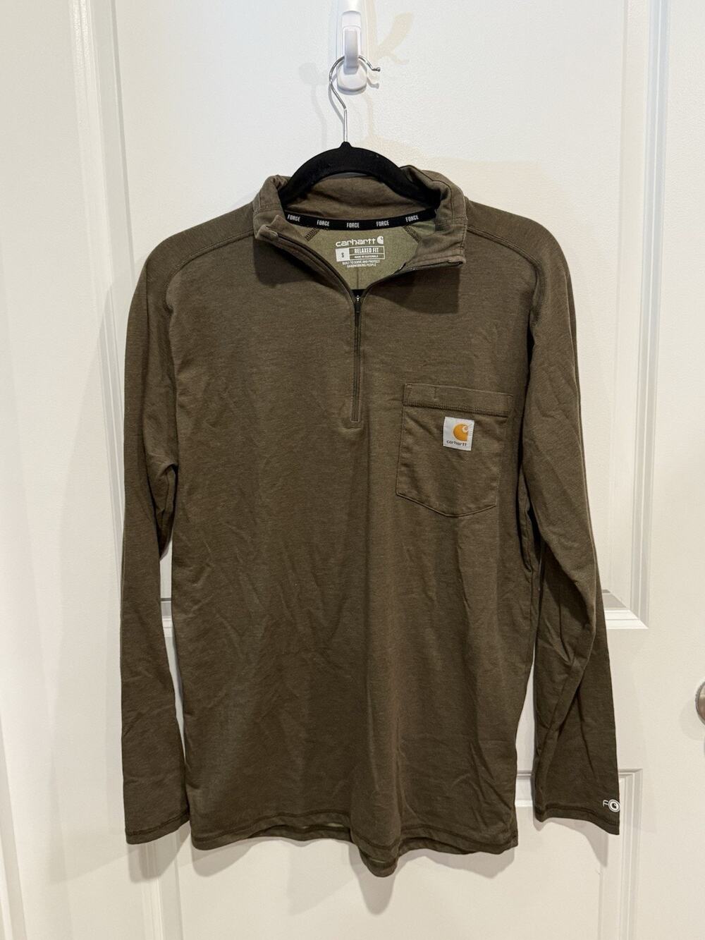 Carhartt G Force Unisex Sweater 1/4 Zip Relaxed Fit Size Small Olive Green
